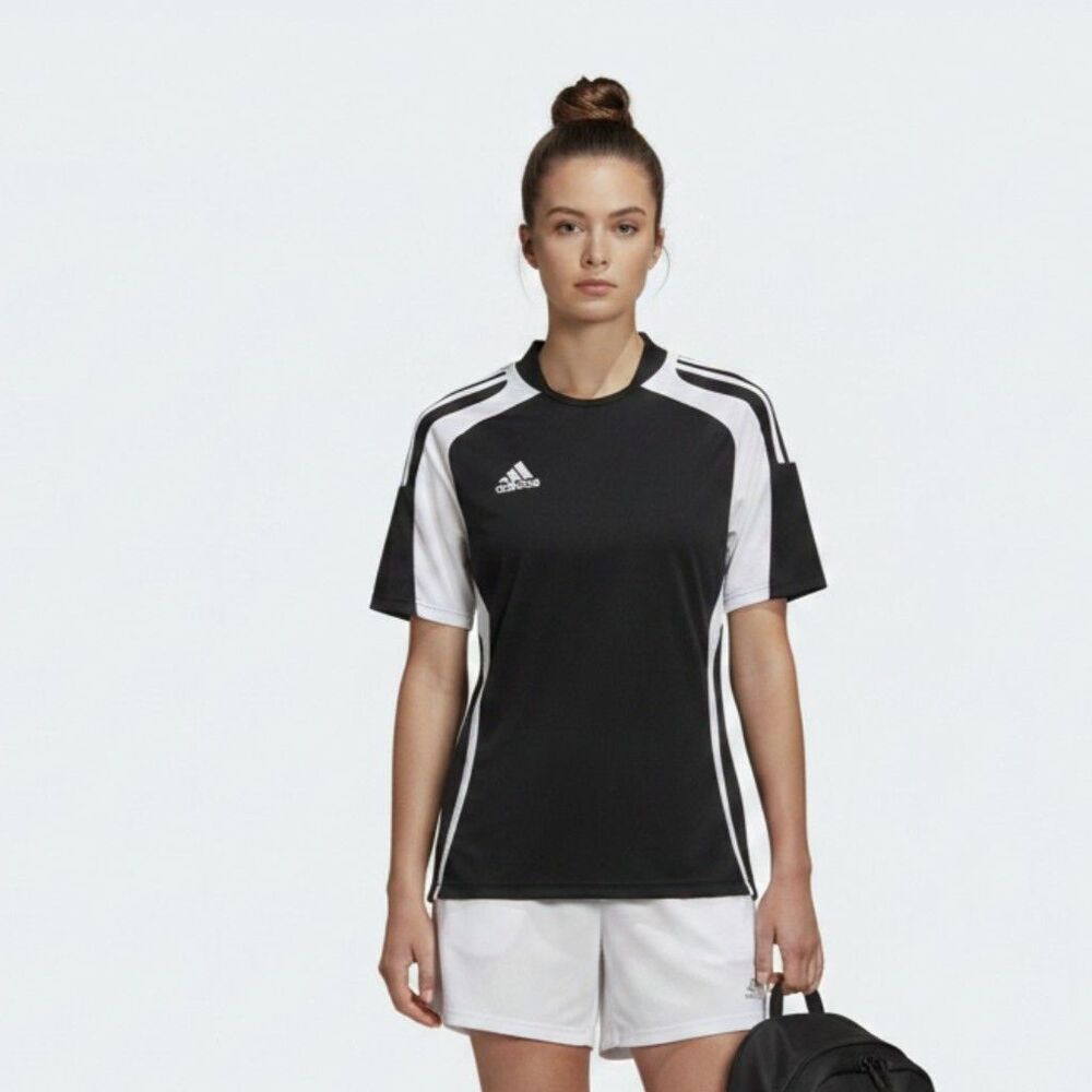 Adidas Black & White‎ Short Sleeve Logo V Neck Sport Athletic Shirt S